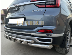 Защита заднего бампера двойная с перемычками d60/42 для Chery Tiggo 4 рестайлинг (2018-2024)