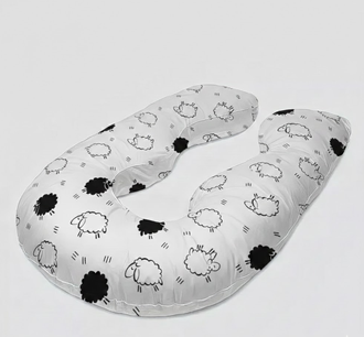 Анатомическая подушка Премиум U 340 х 35 см холлофайбер  с наволочкой на молнии поплин овечки на белом