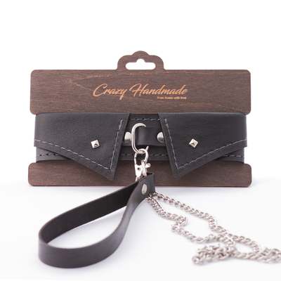 CH-2001 Ошейник-воротник из натуральной кожи с поводком