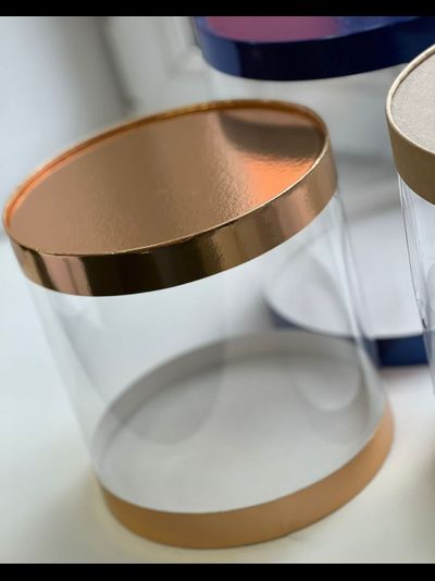 Коробка-тубус для торта прозр. с кр. (золото, Д160*160мм)