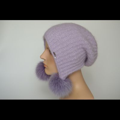 Шапка ушанка Vizio 1120 PP 66 с помпонами лавандовая