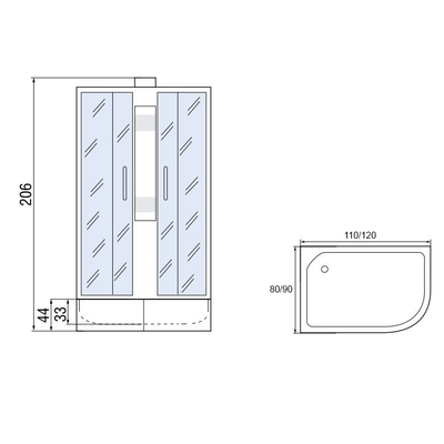 Душевая кабина Мономах Б/К 120/90/44 МЗ L без крыши