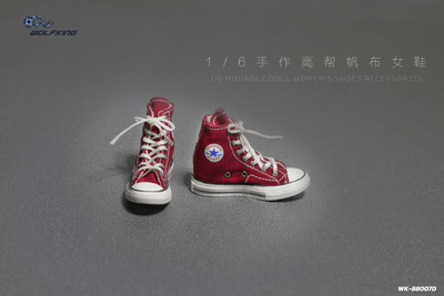 Женские кеды (красные) 1/6 hand-made high-top canvas women's shoes (WK-88007D) - WOLFKING
