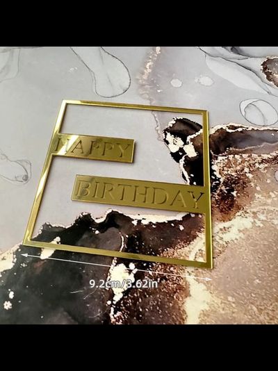 Топпер акриловый Happy Birthday №2 в рамке (золото)