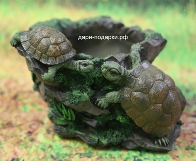 Кашпо Черепашки на пне 12*18см   0,5кг   полистоун Россия  810-011038