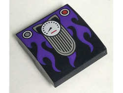 Slope, Curved 2 x 2 x 2/3 with Cat Ears Speedometer and Dark Purple Flames Pattern, Black (15068pb094 / 6172456)