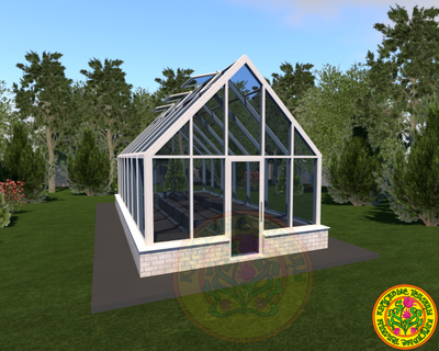 Зимняя теплица ДОНАЛЬД II в классическом английском стиле с двускатной крышей размером 8000 х 4000 мм
