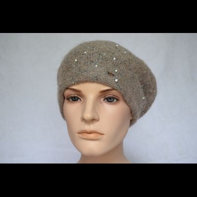 Вязаный женский берет с пайетками Vizio Италия 6917 ореховый