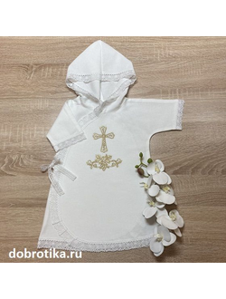 Крестильное платье-рубашка с капюшоном для девочки "Виноградная гроздь", цвет вышивки и ткань на выбор, можно вышить любое имя