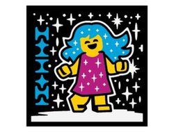 Tile 2 x 2 with Groove with BeatBit Album Cover - Girl with Dark Azure Hair, Magenta Dress and White Stars Pattern, Black (3068bpb1555)