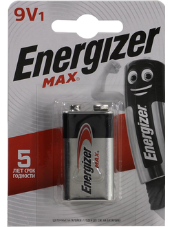 Батарейка Крона щелочная Energizer MAX 9V-6LR61 9V 1 шт