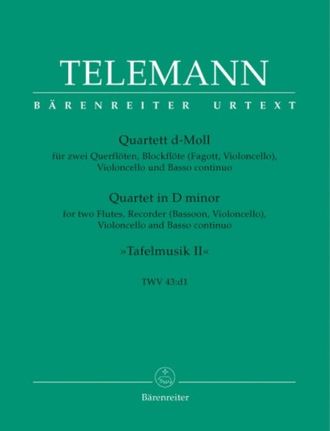 Telemann, Georg Philipp Quartett d-Moll für 2 Flöten, Altblockflöten und Bc Partitur und 5 Stimmen