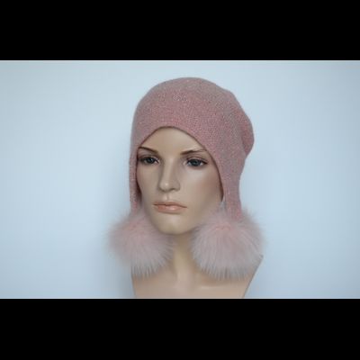 Шапка ушанка Vizio 5123 розовая с помпонами