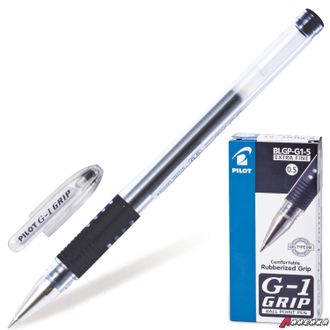 Ручка гелевая с грипом PILOT «G-1 Grip», ЧЕРНАЯ, корпус прозрачный, узел 0,5 мм, линия письма 0,3 мм, BLGP-G1-5. 140197