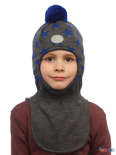 Шапка-шлем "Звездопад" 20202-08, цвет серый, ярко-синий р. 52-54