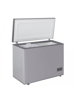 Морозильный ларь с глухой крышкой, цвет серебристый, объем 182 литра, терморегулятор на панели.