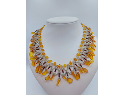 Колье из Чешского бисера и натурального янтаря 11021