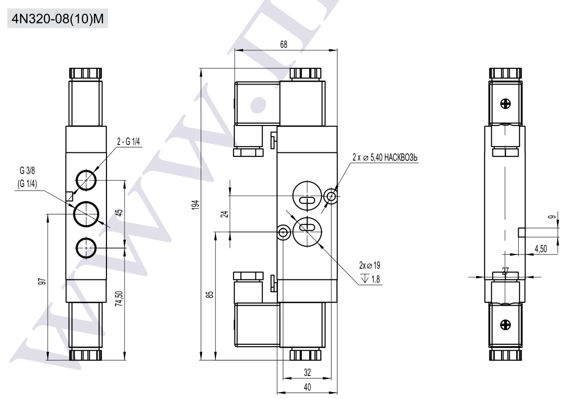 Габаритные и присоединительные размеры пневмораспределителя NAMUR 4N320-08(10)M