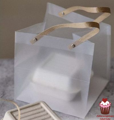 Пакет прозрачный для торта с крафтовыми ручками, 18х18х18 см