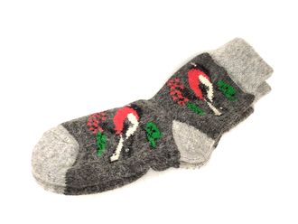 Шерстяные носки женские со снегирями тёмно-серые