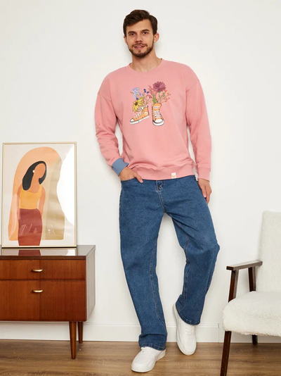 МУЖСКОЙ СВИТШОТ РОЗОВЫЙ "ЦВЕТОЧНЫЕ КЕДЫ"