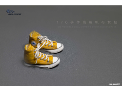Женские кеды (желтые) 1/6 hand-made high-top canvas women's shoes (WK-88007C) - WOLFKING