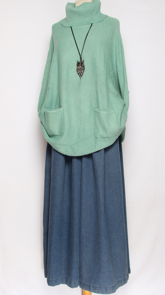 Свитер кимоно "КАРМАНЫ" серый, молочный, морская волна р.46-56