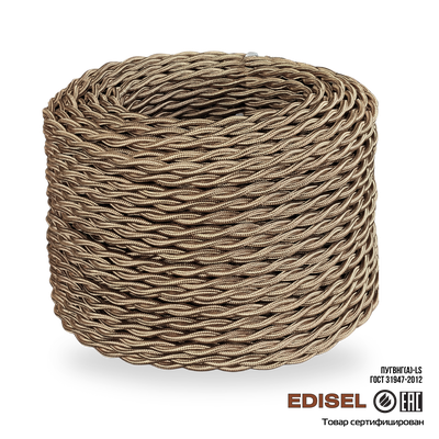 Витой ретро провод 2х1.5 бронзовый шелк бухта