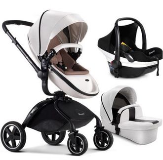 Коляска Pouch 3в1, экокожа белая