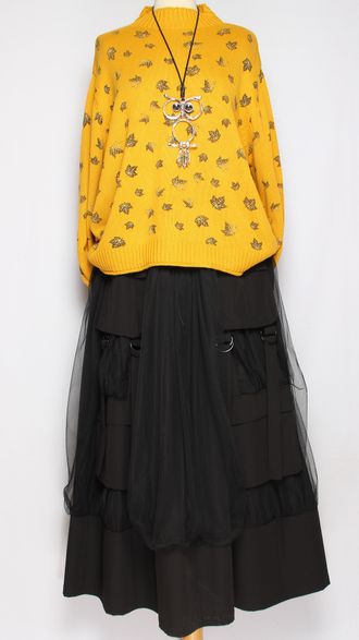 ДЖЕМПЕР ХЛОПОК "СТОЙКА МЕЛКИЕ ЛИСТИКИ" горчичный, мокко до р.54