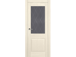 Дверь брашированная со стеклом, слоновая кость эмаль