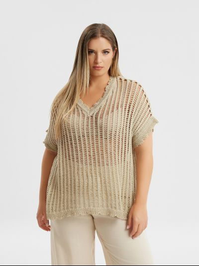 Топ летний вязанный бежевого цвета