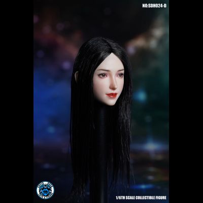 Женская голова (скульпт) c длинными волосами (черные) - 1/6 scale Female Head Sculpture (SDH024D) - SUPER DUCK
