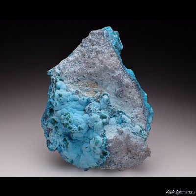 Хризаколла и прожилки малахита на породе. 66*52*16мм. Конго.