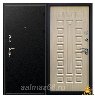Входная металлическая дверь СОЛОМОН беленый дуб/Черный муар 2066-980