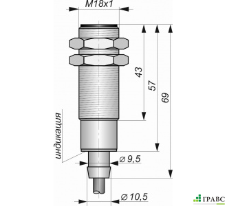 Датчик индуктивный бесконтактный И10-NO/NC-PNP(Л63) резьба (М18х1)