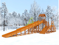 Зимняя деревянная горка "IgraGrad Snow Fox 12 м" с двумя скатами (две лестницы)