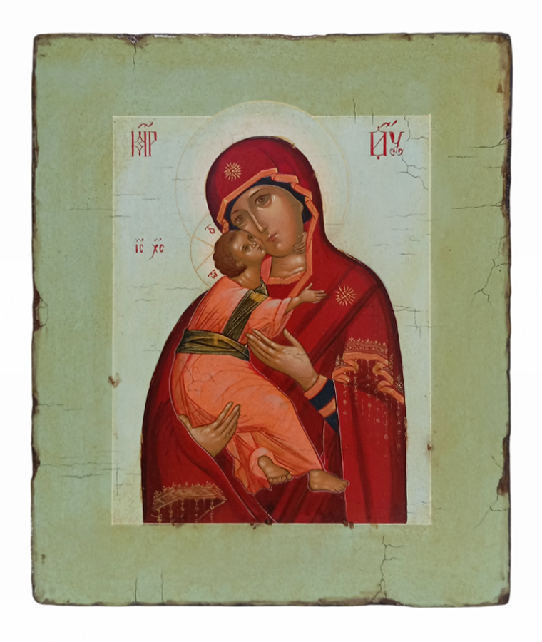 Владимирская Богородица. Рукописная икона, стилизованная "под старину"