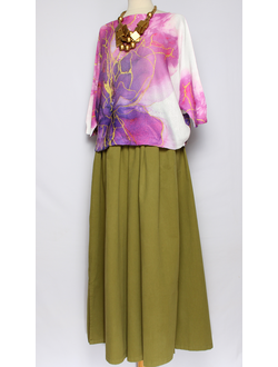 ДЖЕМПЕР ХЛОПОК "КИМОНО НАБИВНОЙ РИСУНОК" сиреневый цветок, оранжевый цветок