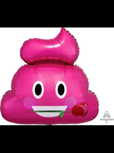 Фольгированный шар с гелием "Эмоции Какашка с розой"