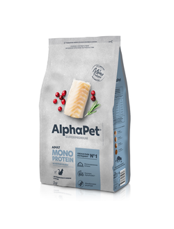 AlphaPet (АльфаПет) Superpremium Monoprotein сухой корм для взрослых кошек с белой рыбой, 3 кг