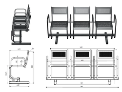 Секция стульев перфорированная трёхместная  с подлокотниками СП2