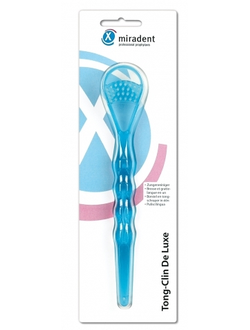Скребок с щетинками для чистки языка Tong-Clin De Luxe, голубой, Miradent.