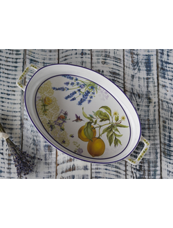 БЛЮДО ОВАЛЬНОЕ С РУЧКАМИ "ПРОВАНС ЛИМОНЫ" 36,5*21*6 СМ