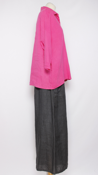 Рубашка лён "ПРЯМАЯ ДЛИННАЯ"  фуксия, песочная, серая  р.46-50