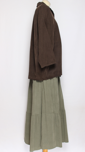 ЮБКА Бохо  "Вельвет ярусы"  бежевая, хаки до р.54