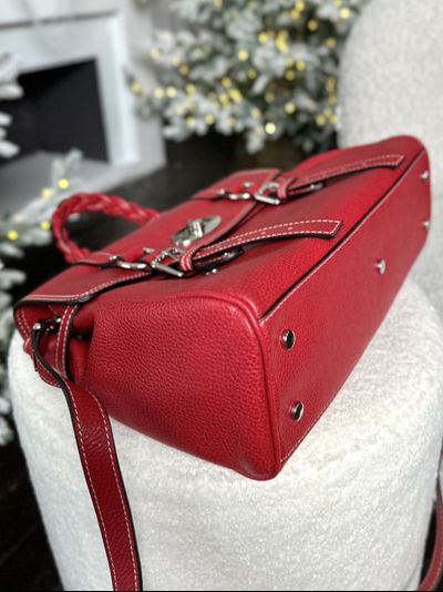 Женская сумка портфель из натуральной кожи красного цвета, Vera Pelle Italy. Арт. 024585