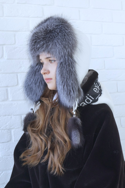 Ушанка "Полярная звезда" цвет белый + чернобурка (копия)