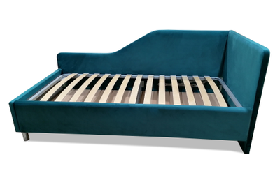 Угловая кровать, тахта, софа, подростковая MyCloud Муза, с подъемным механизмом, бельевым ящиком, боковой спинкой, ножки под робот пылесос