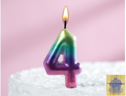 Свеча для торта цифра  "Акварель", цифра 4, 6 см
